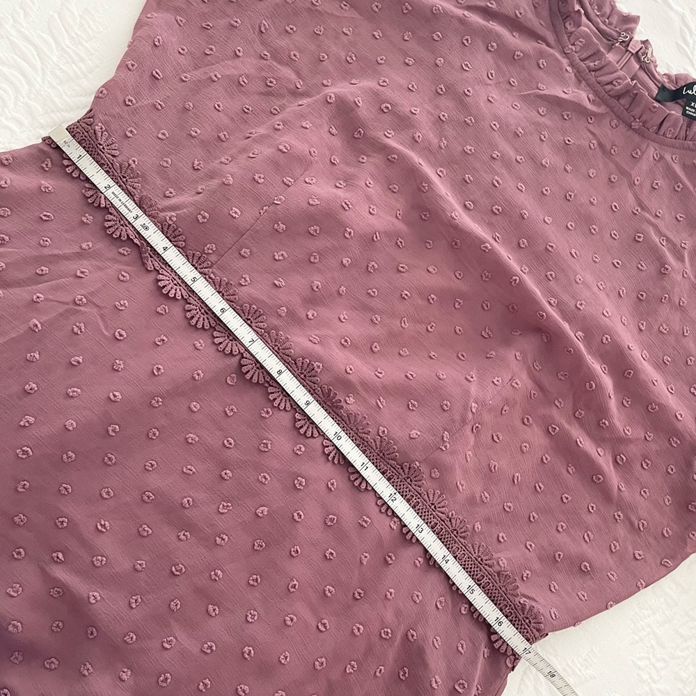 NWOT Lulus Dreaming of You Mauve Purple Swiss Dot Midi Dress Medium XLarge - Picture 8 of 11